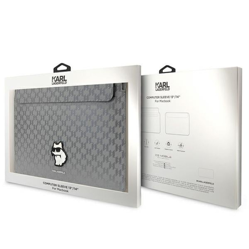 Karl Lagerfeld KLCS14SAKHPCG puzdro na notebook pre 14", strieborné, Saffiano Monogram Choupette