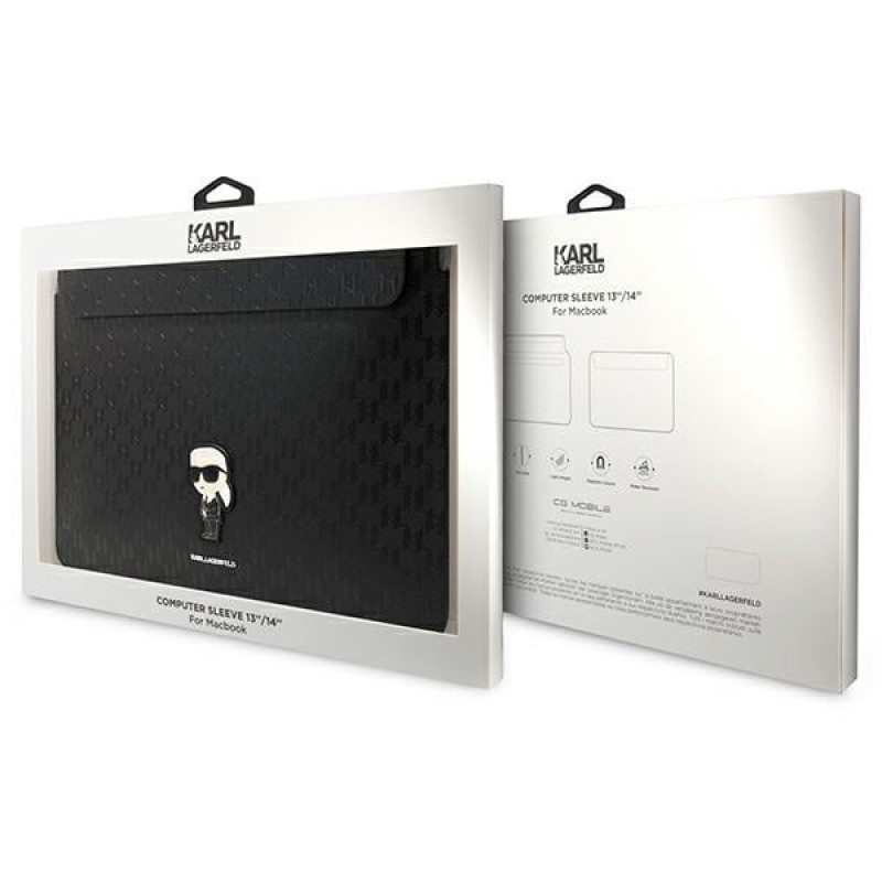 Karl Lagerfeld KLCS14SAKHPKK puzdro na notebook pre 14", čierne, Saffiano Monogram Ikonik