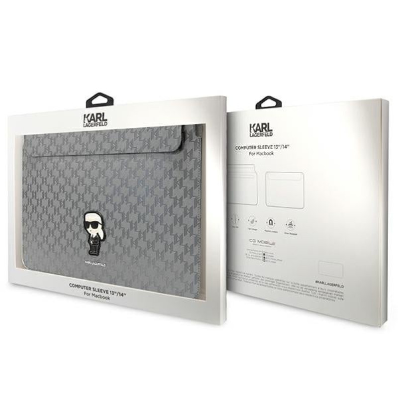 Karl Lagerfeld KLCS14SAKHPKG puzdro na notebook pre 14", strieborné, Saffiano Monogram Ikonik