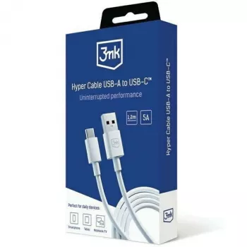 3MK Hyper kábel USB-A na USB-C 5A 60W 1,2m biely