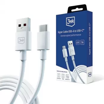 3MK Hyper kábel USB-A na USB-C 5A 60W 1,2m biely