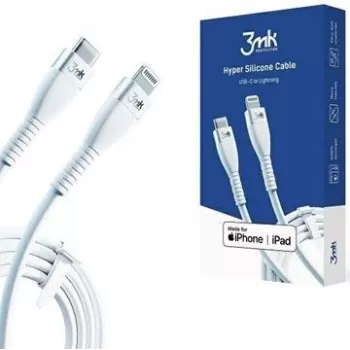 3MK Hyper Silicone kábel USB-C na Lightning 20W 3A biely 1m
