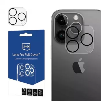 3MK Lens Pro plný kryt ochrana kamery z tvrdeného skla pre iPhone 14 Pro / 14 Pro Max s hliníkovým rámom a montážnym rámom (1 ks, čierna)