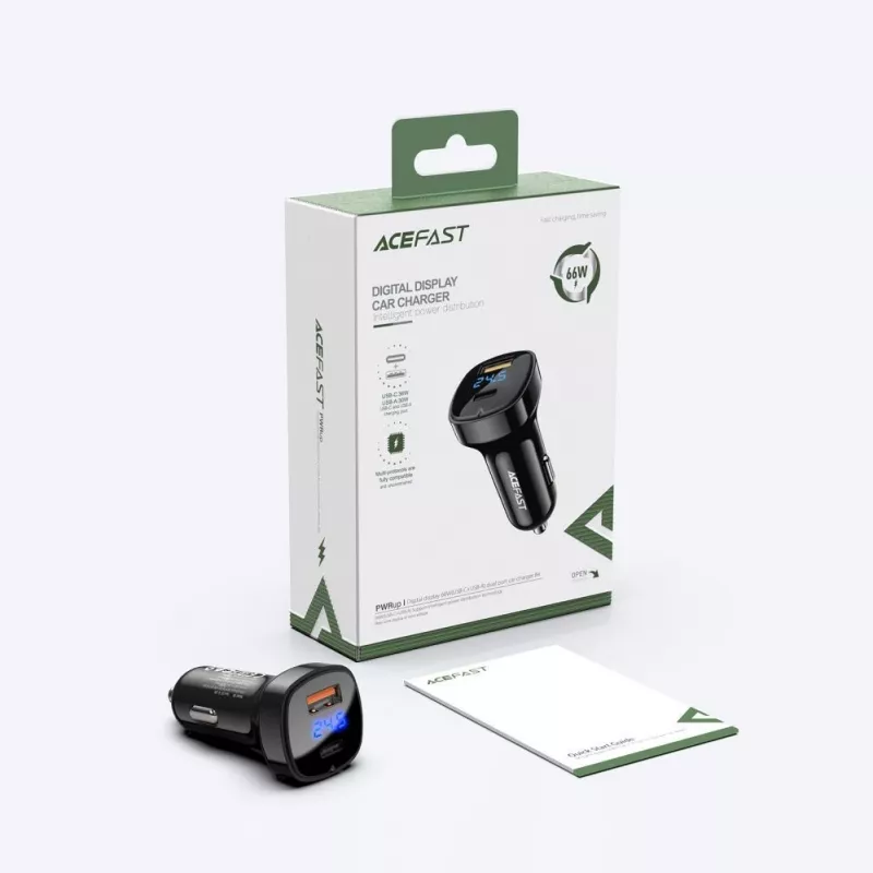ACEFAST auto nabíjačka 66W USB Type-C / USB, PPS, Power Delivery, Quick Charge 4.0, AFC, FCP čierna (B4 black)