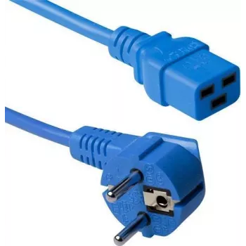 ACT 3m zahnutý napájací kábel Schuko na C19 modrý 16A 250V AK5174
