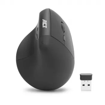 ACT AC5102 ergonomická bezdrôtová vertikálna myš, 1600 DPI, 6 tlačidiel, 2,4 GHz, ekologický recyklovaný plast, čierna