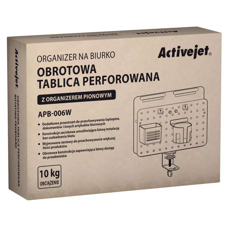Activejet APB-006W otočný organizér na stôl s dierovanou stenou, sivý a biely