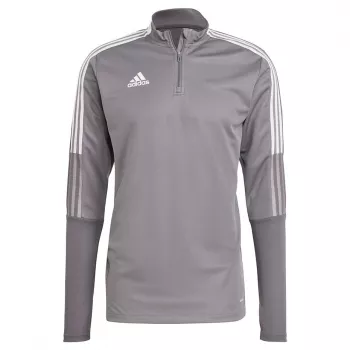 adidas Tiro 21 tréningová bunda Grey Four GH7301 pánska Slim Fit so štvrtinovým zipsom dlhý rukáv AEROREADY recyklovaný polyester