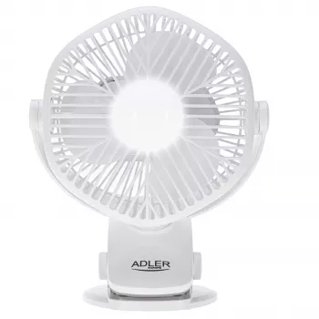 Adler AD 7335 nabíjateľný stolný ventilátor s klipom, 6W, 12,7 cm, 3 rýchlosti, oscilácia, biela