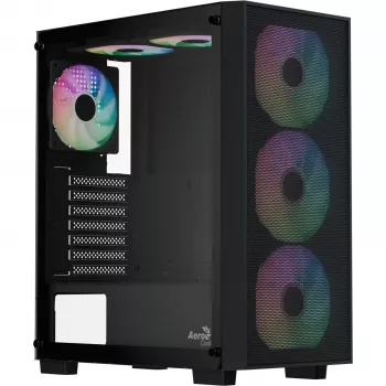 Aerocool B509A Flow-G-BK-v1 Mid Tower PC skriňa s 650W napájacím zdrojom, tvrdené sklo, čierna