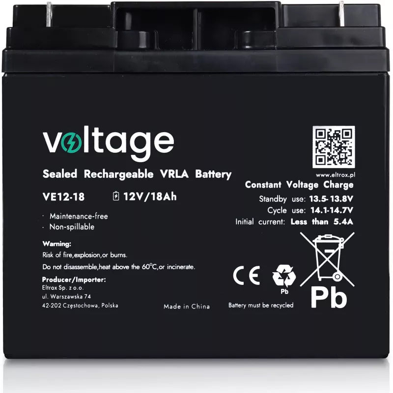 AGM batéria Voltage 12V 18Ah VE12-18 (životnosť 6-9 rokov)