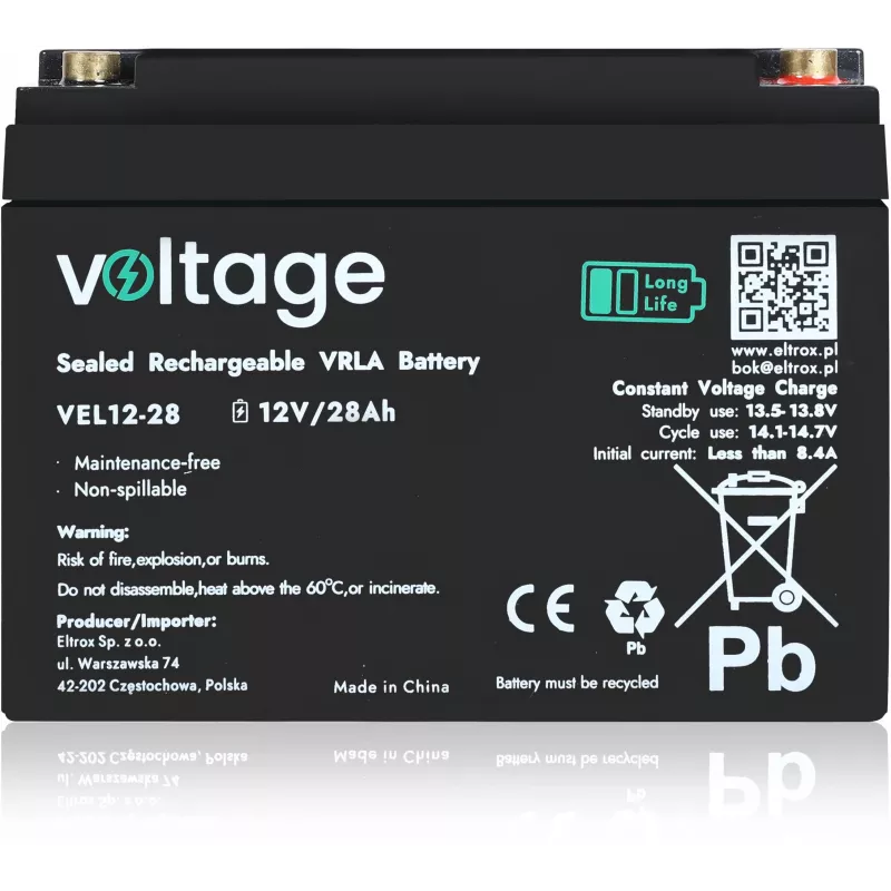 AGM batéria Voltage Long Life 12V 28Ah VEL12-28 (životnosť 15 rokov)
