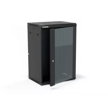 ALANTEC 19 inch 18U nástenná skriňa 600x450mm, dvojdielna, samostatné sklenené dvere, čierna