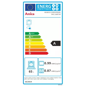 Amica SHC11642W voľne stojaci elektrický sporák so sklokeramickou varnou doskou a 65L rúrou, 9 funkcií ohrevu, energetická trieda A, biela