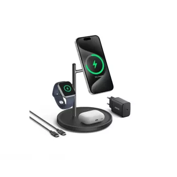 Anker MagGo B25M3312 3-in-1 Qi2 nabíjacia stanica, 15 W pre smartfón, čierna