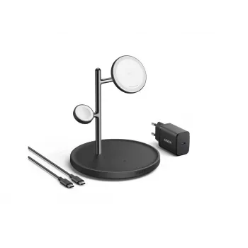Anker MagGo B25M3312 3-in-1 Qi2 nabíjacia stanica, 15 W pre smartfón, čierna