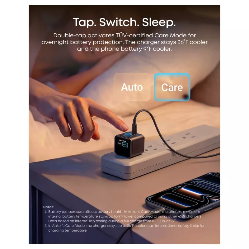 Anker Nano Charger 45W GaN USB-C nabíjačka s ActiveShield 5.0, dotykový senzor, SmartDisplay, rozpoznávanie iPhone, oranžová