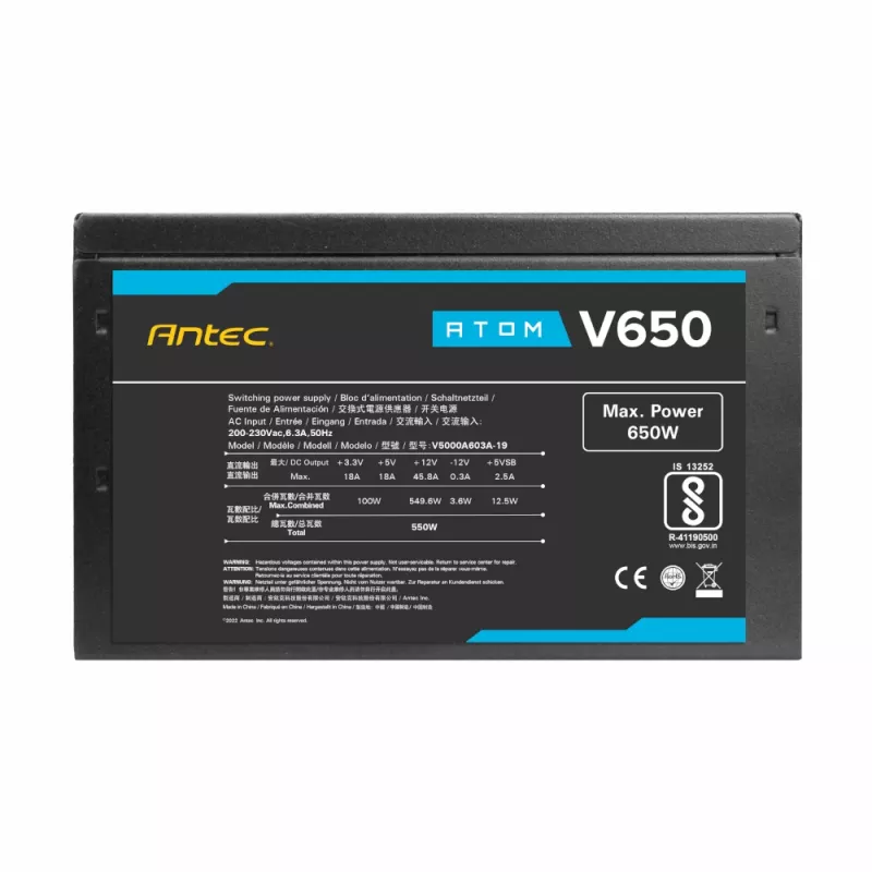 Antec Atom V650 neomodulárny napájací zdroj - 650W, 80 PLUS White, ATX, 120mm tichý ventilátor