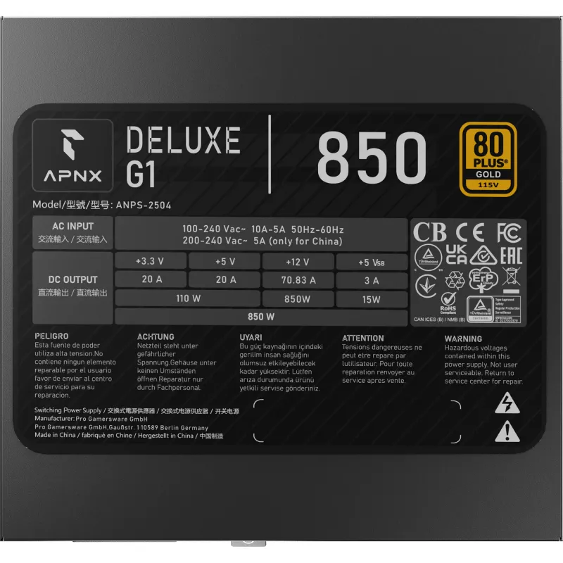 APNX DELUXE G1 850 850W 80 PLUS Gold plne modulárny ATX napájací zdroj čierny