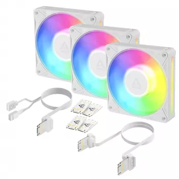 Arctic BioniX P12 A-RGB White 3-pack – 120mm PWM skriňový ventilátor s adresovateľným RGB a Daisy Chain, 450-3000 ot/min