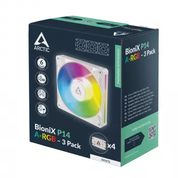 Arctic BioniX P14 A-RGB (biela) balenie 3 ks | 140-mm PWM ventilátor do skrine s A-RGB osvetlením, 400–2500 ot/min