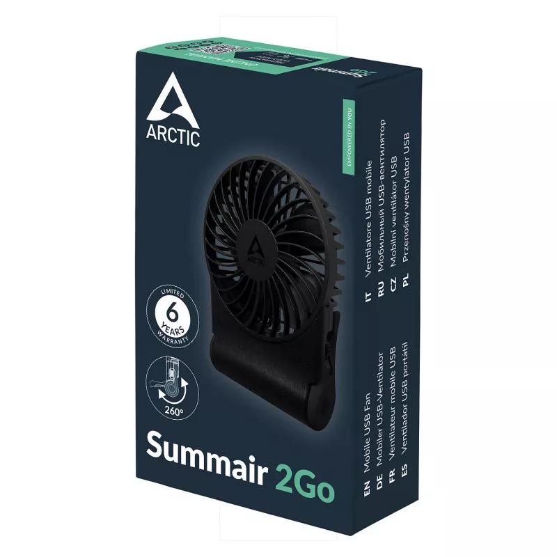 Arctic Summair 2Go nabíjací stolný ventilátor - 10 cm (čierny)