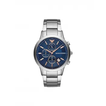 Armani AR11458 pánske quartz náramkové hodinky s modrým ciferníkom a oceľovým remienkom, 43 mm