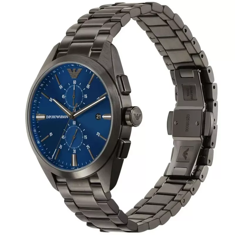 ARMANI AR11481 pánske hodinky Luigi chronograf quartz 43mm čierny ciferník čierny kožený remienok