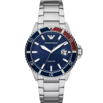 ARMANI pánske hodinky AR11339 42 mm oceľ quartz chronograf čierny ciferník kožený remienok