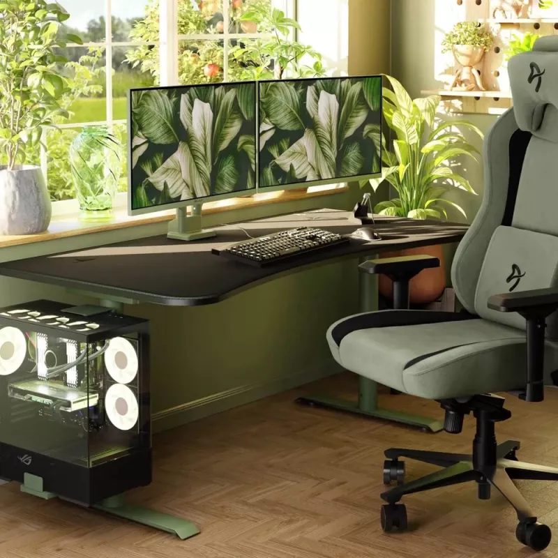 Arozzi Arena Large Gaming Desk – Forest Green (nastaviteľná výška, mikrovláknová podložka pod myš)