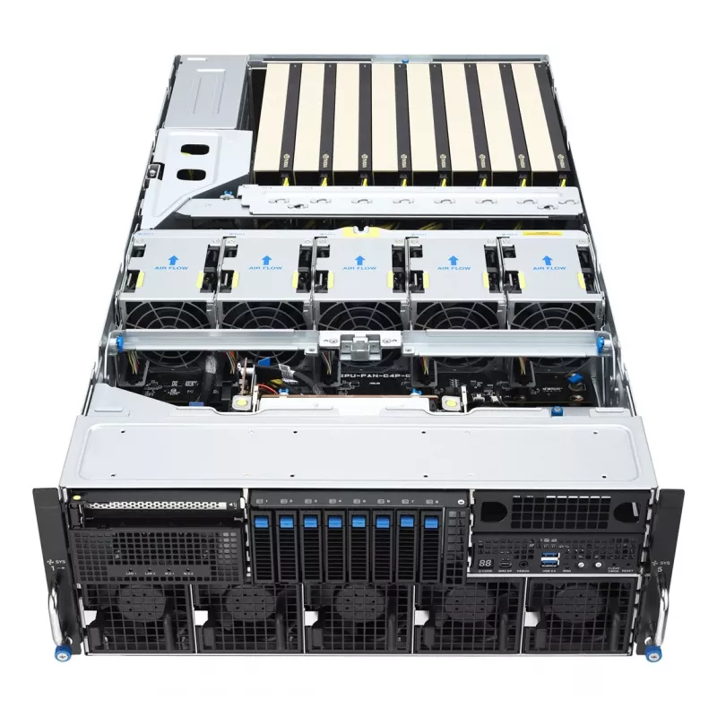 ASUS ESC8000A-E13X 4U rackový serverový platform AMD EPYC 9005 8xNVMe 2xM.2 2x10GbE 8xQSFP IPMI R3200W