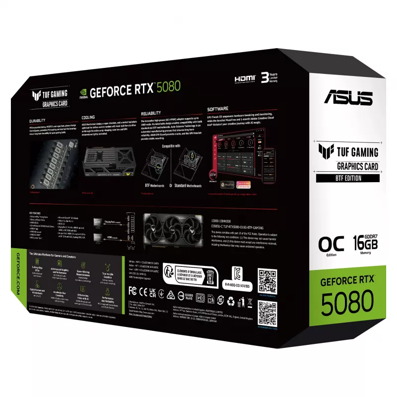 ASUS TUF GeForce RTX 5080 OC 16GB GDDR7 BTF herná grafická karta