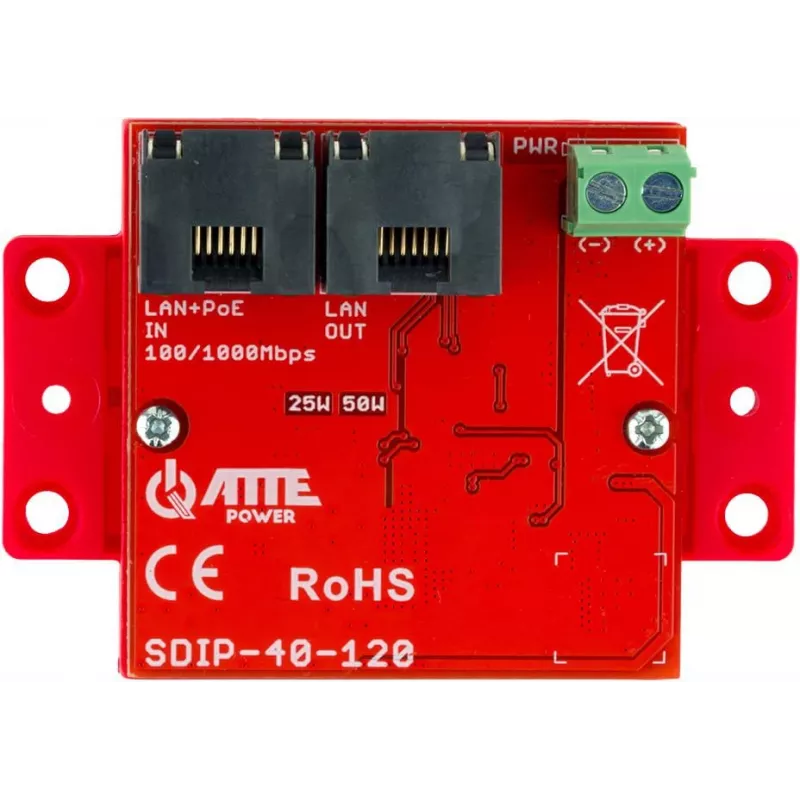 ATTE SDIP-40-120 PoE napájací zdroj, 48W, 40V DC, 10/100 Mbps