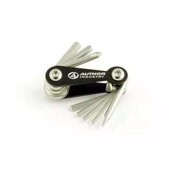 Author AHT Expert 8 skladací imbusový kľúč multitool so skrutkovačmi PH2 a SL5, chróm-vanádiová oceľ, hliníkové puzdro, strieborná/čierna