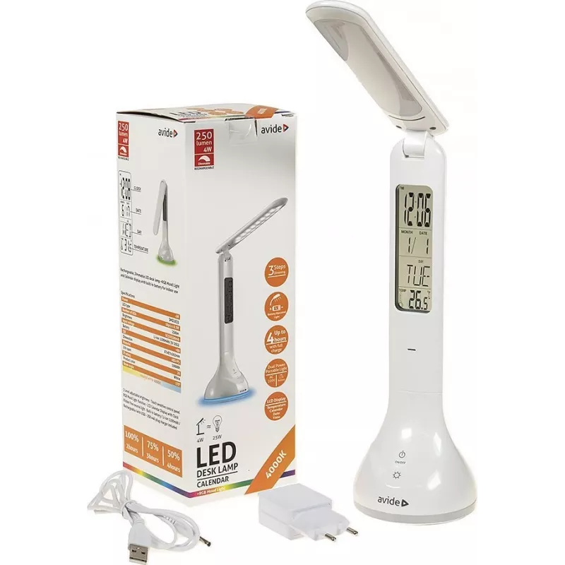 Avide LED stolová lampa RGB kalendár biela 4W 250lm