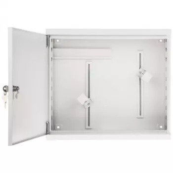 AWO-DVR-2 oceľové nástenné puzdro pre DVR/NVR, 430 x 380 x 115 mm, sivá (RAL 7035), zámok na kľúč, IP20