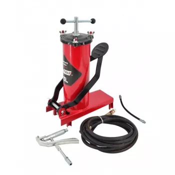 AWTOOLS AW15940 nožná pumpa - jednovalcová, 10 BAR, analógový manometer, oceľový rám, čierna/strieborná