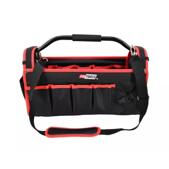 AWTOOLS AW30661 kufrík na náradie, 480 x 250 x 250 mm, nárazuvzdorný polypropylén, čierny s červenými akcentmi, kovové zámky, očko na visací zámok, sklopná rukoväť, 2 organizéry vo veku