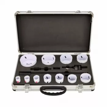 AWTOOLS sada bimetalových dierových píl 19-76 mm 15-dielna BLACK LINE kovový kufrík