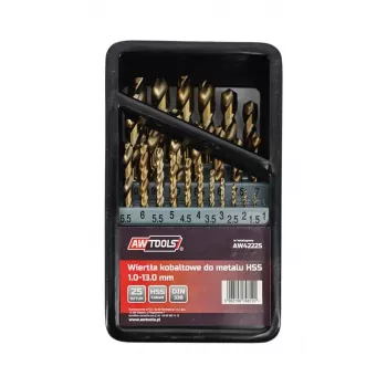 AWTOOLS HSS-Co kobaltová sada špirálových vrtákov 25-dielna 1-13 mm na vŕtanie do kovu