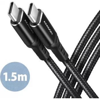 AXAGON BUCM-CM15AB USB-C na USB-C 2.0 kábel, 1,5m, PD 60W, 3A, pletený - čierny