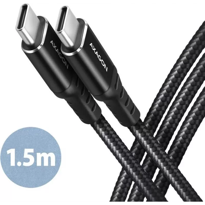 AXAGON BUCM-CM15AB kábel USB-C na USB-C 2.0, 1,5 m, PD 60 W, 3 A, pletený – čierny