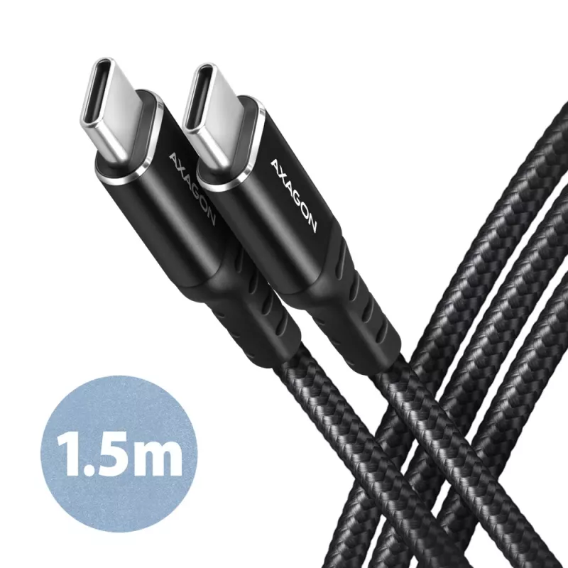 AXAGON BUCM-CM15AB kábel USB-C na USB-C 2.0, 1,5 m, PD 60 W, 3 A, pletený – čierny