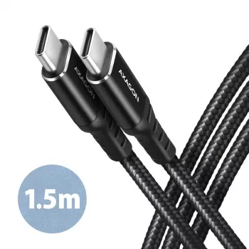 AXAGON BUCM-CM15AB USB-C na USB-C 2.0 kábel, 1,5m, PD 60W, 3A, pletený - čierny