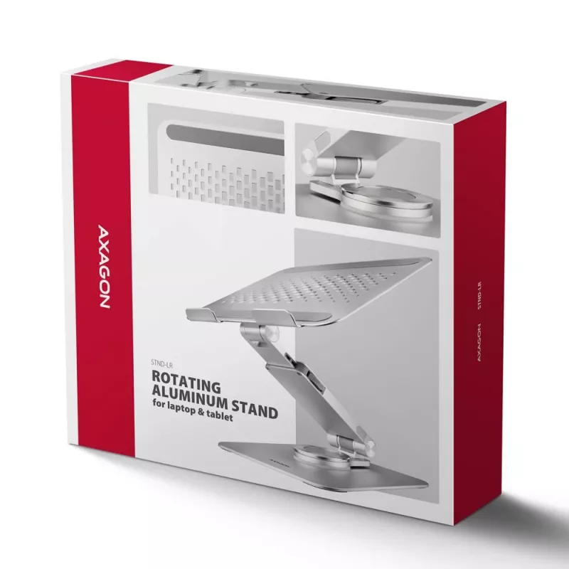 AXAGON STND-LR 360° otočný hliníkový stojan na notebook pre 10 palcové-17 palcové notebooky, strieborný