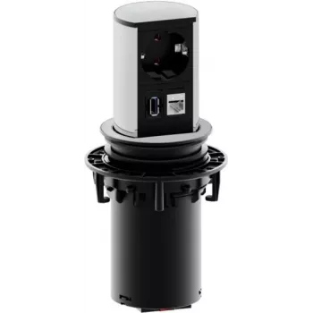 Bachmann ELEVATOR zapustený pop-up panel pre stolové pripojenie so Schuko, RJ45 Cat 6, USB 3.0 Type-A - matný chróm (928.005)