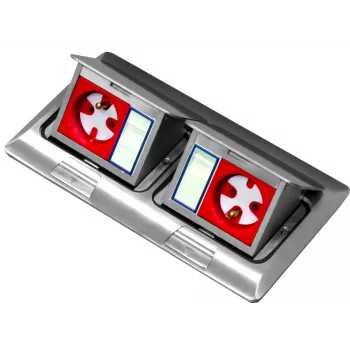 BACHMANN Mini Floor Box 2x3M – Dvojitá stolová a podlahová box pre 45x45-mm moduly, sklopné veko, sivá