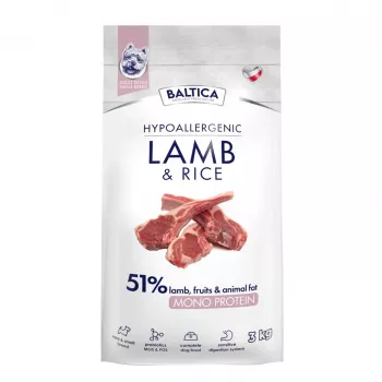 BALTICA NUTRACEUTIC hypoalergénne jahňacie a ryžové suché krmivo pre psov extra malých a malých plemien, 3 kg