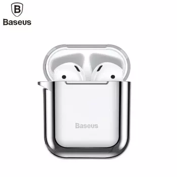 Baseus Apple Metallic Shining ultra tenké silikónové ochranné puzdro s háčikom pre Airpods 1 / 2 strieborné