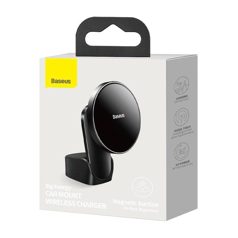Baseus Big Energy držiak do auta s bezdrôtovou nabíjačkou 15W pre iPhone 12/13 (čierna)